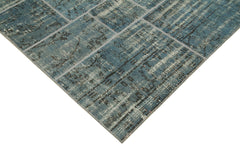 Handmade Area Rug – Blue Patchwork Cotton Wool Vintage Hand Woven Carpet 5'7''x7'10''