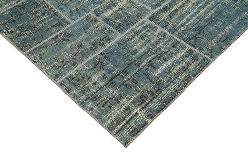 Handmade Area Rug – Blue Patchwork Cotton Wool Vintage Hand Woven Carpet 5'7''x7'10''