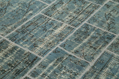 Handmade Area Rug – Blue Patchwork Cotton Wool Vintage Hand Woven Carpet 5'7''x7'10''