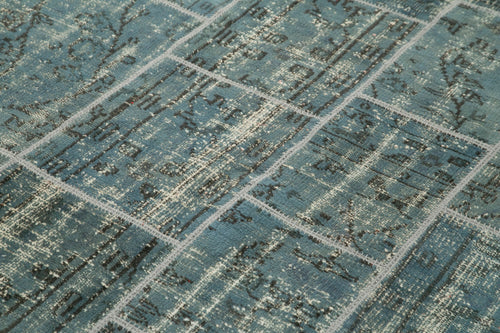 Handmade Area Rug – Blue Patchwork Cotton Wool Vintage Hand Woven Carpet 5'7''x7'10''