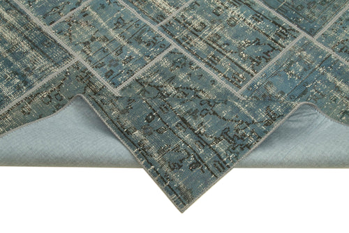 Handmade Area Rug – Blue Patchwork Cotton Wool Vintage Hand Woven Carpet 5'7''x7'10''