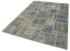 Handmade Area Rug - Kirk Yama Grey Patchwork Cotton Wool Carpet 5'8'' x 7'11''