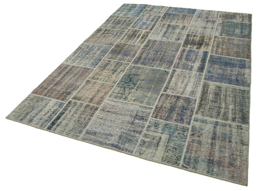 Handmade Area Rug - Kirk Yama Grey Patchwork Cotton Wool Carpet 5'8'' x 7'11''