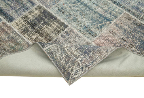 Handmade Area Rug - Kirk Yama Grey Patchwork Cotton Wool Carpet 5'8'' x 7'11''