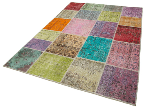 Kirk Yama Blue Patchwork Cotton Wool Handmade Area Rug 5'8'' x 8'0''