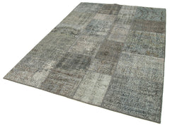 Kirk Yama Grey Patchwork Cotton Wool Handmade Area Rug 5'7'' x 7'10''