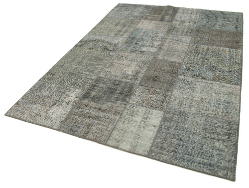 Kirk Yama Grey Patchwork Cotton Wool Handmade Area Rug 5'7'' x 7'10''