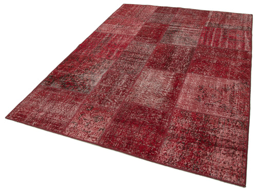 Kirk Yama Red Patchwork Cotton Wool Handmade Area Rug 5'7'' x 7'11''