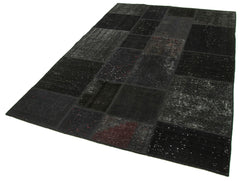 Handmade Area Rug - Kirk Yama Black Patchwork Cotton Wool Carpet 5'7''x8'0''