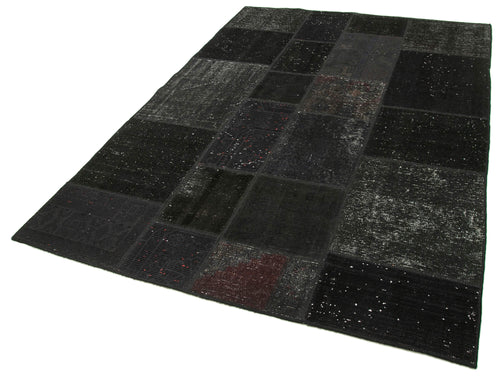 Handmade Area Rug - Kirk Yama Black Patchwork Cotton Wool Carpet 5'7''x8'0''
