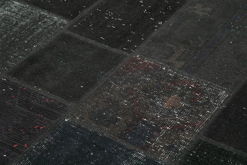 Handmade Area Rug - Kirk Yama Black Patchwork Cotton Wool Carpet 5'7''x8'0''