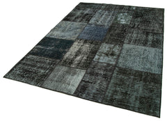 Kirk Yama Black Patchwork Cotton Wool Handmade Area Rug 5'7'' x 7'11''