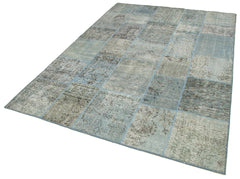 Kirk Yama Blue Patchwork Cotton Wool Handmade Area Rug 5'8'' x 8'0''