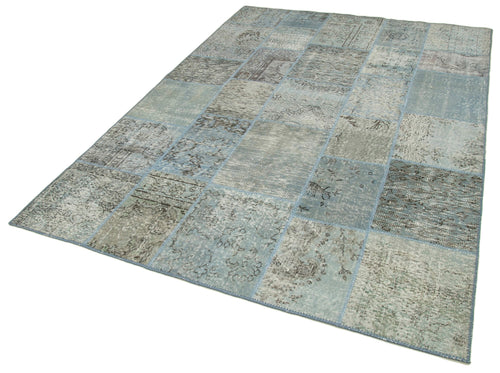 Kirk Yama Blue Patchwork Cotton Wool Handmade Area Rug 5'8'' x 8'0''