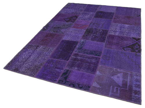 Kirk Yama Purple Patchwork Cotton Wool Handmade Area Rug 5'7'' x 7'11''