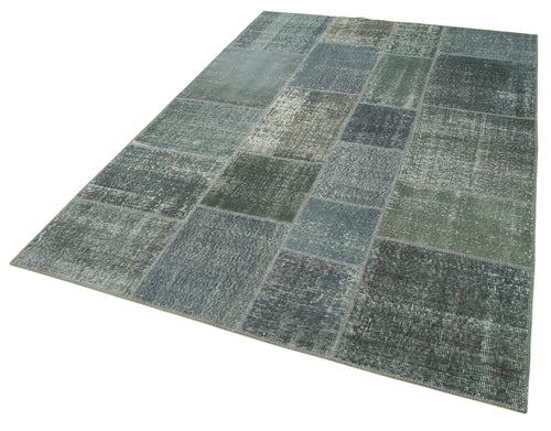 Kirk Yama Grey Patchwork Cotton Wool Handmade Area Rug 5'7'' x 8'0''