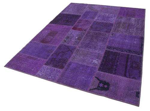Kirk Yama Purple Patchwork Cotton Wool Handmade Area Rug 5'7'' x 7'10''