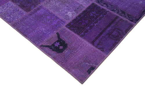 Kirk Yama Purple Patchwork Cotton Wool Handmade Area Rug 5'7'' x 7'10''