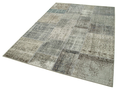 Kirk Yama Grey Patchwork Cotton Wool Handmade Area Rug 5'7'' x 7'10''