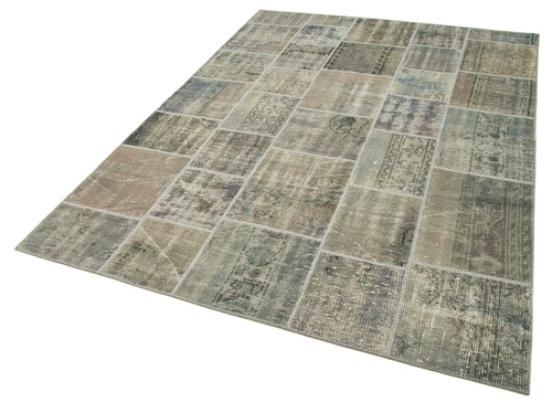 Kirk Yama Grey Patchwork Cotton Wool Handmade Area Rug 5'8'' x 7'11''