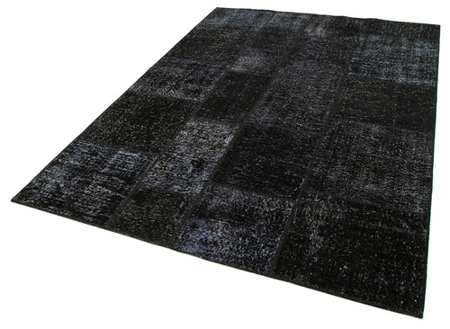 Handmade Area Rug - Black Patchwork Turkish Cotton Wool Carpet 5'8''x8'0''