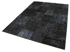 Handmade Area Rug - Black Patchwork Cotton Wool Vintage Turkish Carpet 5'8" x 8'0"