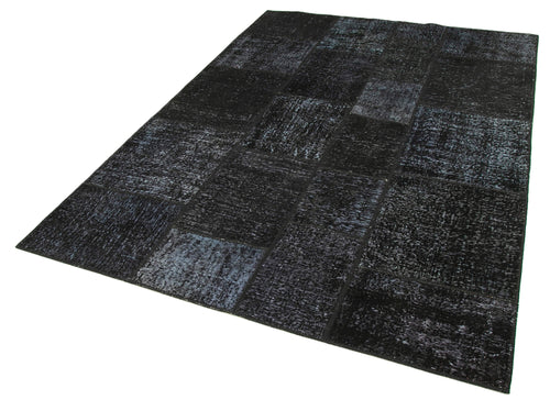 Handmade Area Rug - Black Patchwork Cotton Wool Vintage Turkish Carpet 5'8" x 8'0"