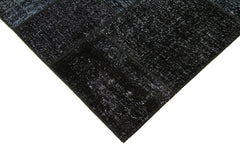 Handmade Area Rug - Black Patchwork Cotton Wool Vintage Turkish Carpet 5'8" x 8'0"