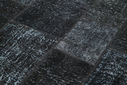 Handmade Area Rug - Black Patchwork Cotton Wool Vintage Turkish Carpet 5'8" x 8'0"
