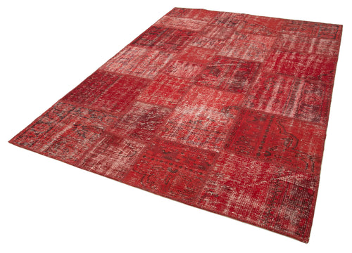 Kirk Yama Red Patchwork Cotton Wool Handmade Area Rug 5'10'' x 8'2''