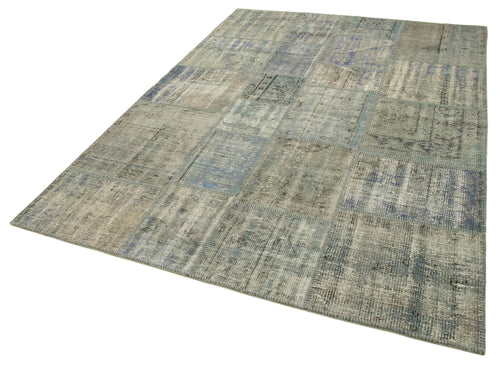 Handmade Area Rug – Kirk Yama Grey Patchwork Cotton Wool 5'9" x 8'1" Carpet