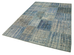 Kirk Yama Blue Patchwork Cotton Wool Handmade Area Rug 5'9'' x 8'1''
