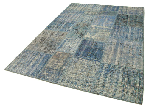 Kirk Yama Blue Patchwork Cotton Wool Handmade Area Rug 5'9'' x 8'1''