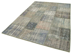 Handmade Area Rug - Kirk Yama Grey Patchwork Cotton Wool Carpet 5'9''x8'2''