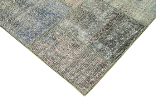 Handmade Area Rug - Kirk Yama Grey Patchwork Cotton Wool Carpet 5'9''x8'2''