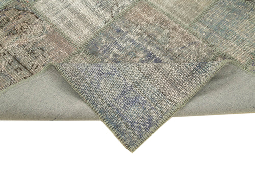 Handmade Area Rug - Kirk Yama Grey Patchwork Cotton Wool Carpet 5'9''x8'2''