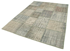 Kirk Yama Grey Patchwork Cotton Wool Handmade Area Rug 5'9'' x 8'0''