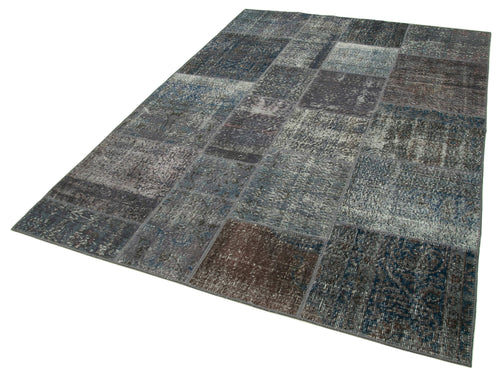 Kirk Yama Grey Patchwork Cotton Wool Handmade Area Rug 5'8'' x 7'10''