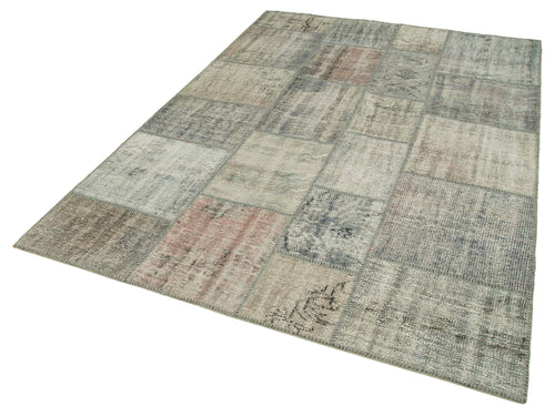 Kirk Yama Grey Patchwork Cotton Wool Handmade Area Rug 5'9'' x 8'0''