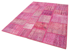 Kirk Yama Pink Patchwork Cotton Wool Handmade Area Rug 5'9'' x 7'11''
