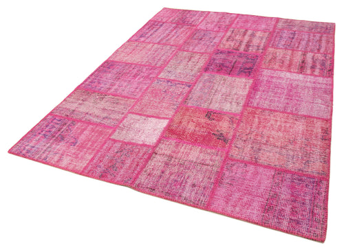 Kirk Yama Pink Patchwork Cotton Wool Handmade Area Rug 5'9'' x 7'11''