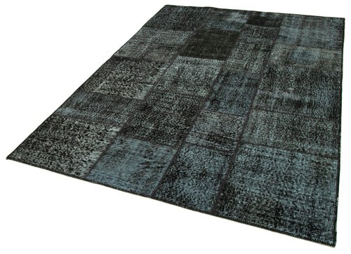Kirk Yama Black Patchwork Cotton Wool Handmade Area Rug 5'8'' x 7'11''