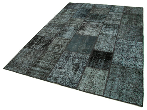Kirk Yama Black Patchwork Cotton Wool Handmade Area Rug 5'9'' x 7'11''