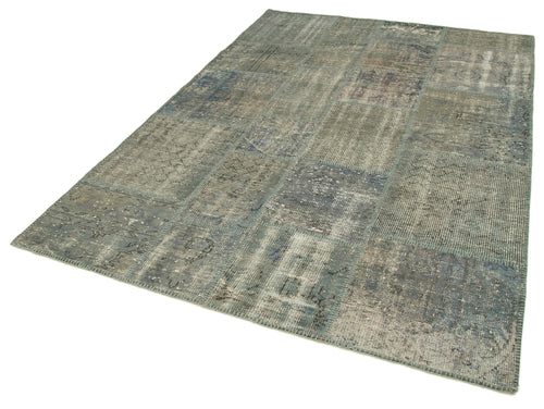 Handmade Area Rug - Kirk Yama Grey Patchwork Cotton Wool Carpet 5'9" x 8'0"
