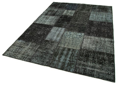 Handmade Area Rug – Black Patchwork Rug Wool Cotton Blend Durable Floor Covering 5'7''x7'10''