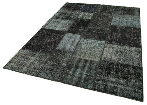 Handmade Area Rug – Black Patchwork Rug Wool Cotton Blend Durable Floor Covering 5'7''x7'10''