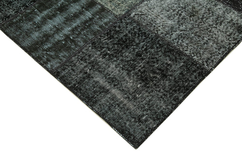 Handmade Area Rug – Black Patchwork Rug Wool Cotton Blend Durable Floor Covering 5'7''x7'10''