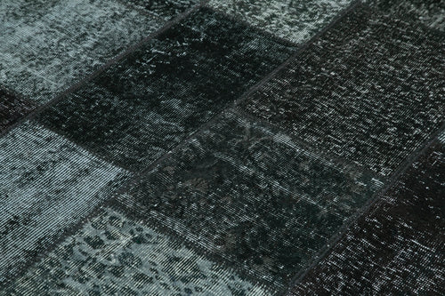 Handmade Area Rug – Black Patchwork Rug Wool Cotton Blend Durable Floor Covering 5'7''x7'10''