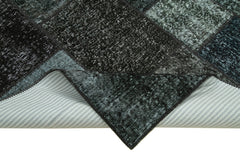 Handmade Area Rug – Black Patchwork Rug Wool Cotton Blend Durable Floor Covering 5'7''x7'10''