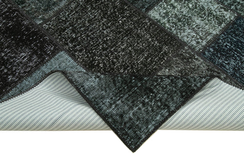 Handmade Area Rug – Black Patchwork Rug Wool Cotton Blend Durable Floor Covering 5'7''x7'10''